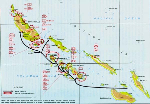 Plate No. 37, Allied Operations and Estimated Enemy Dispositions, Solomon Islands, 30 June 1943
